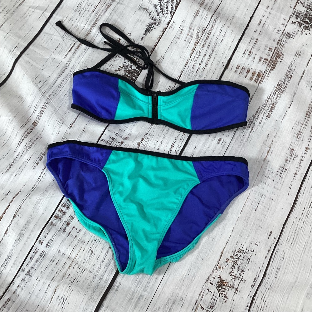 354. Aeropostle Color Block Bandeau Bikini EUC Size Large